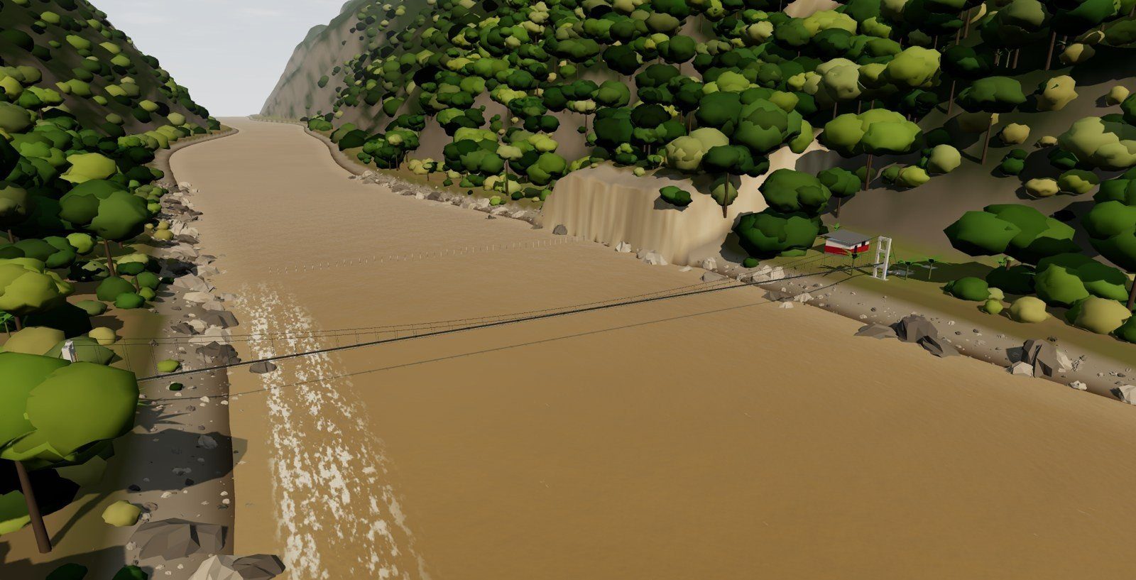 Modelo 3D del paso aéreo sobre el río Páez con los cables de rigidización