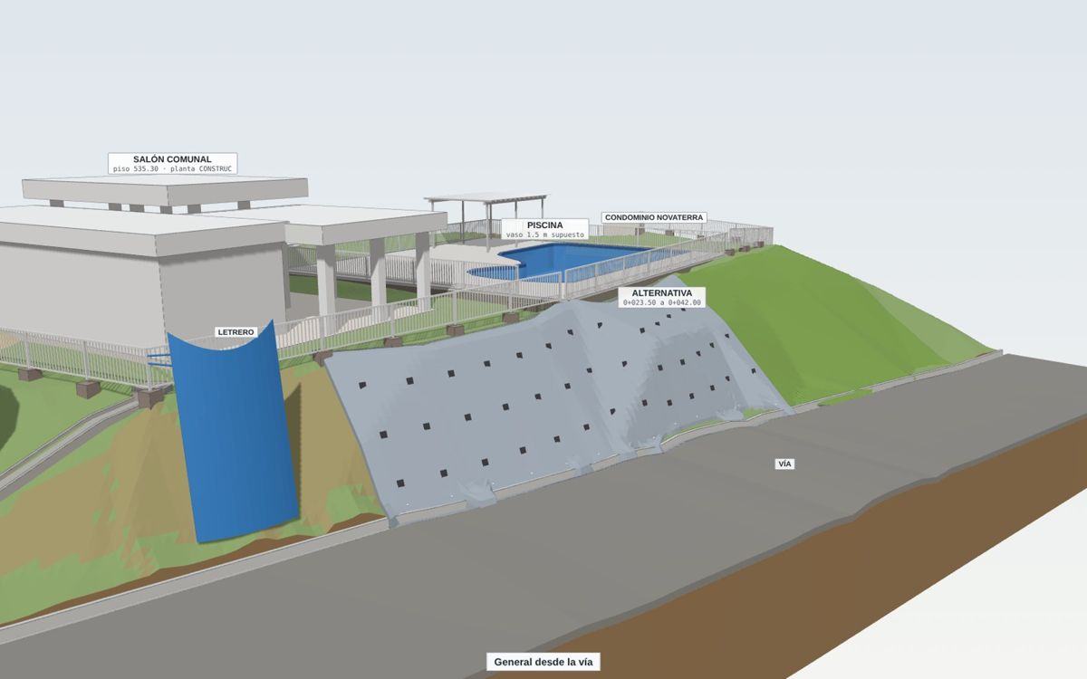 Modelo 3D del talud Novaterra con las soluciones de estabilización